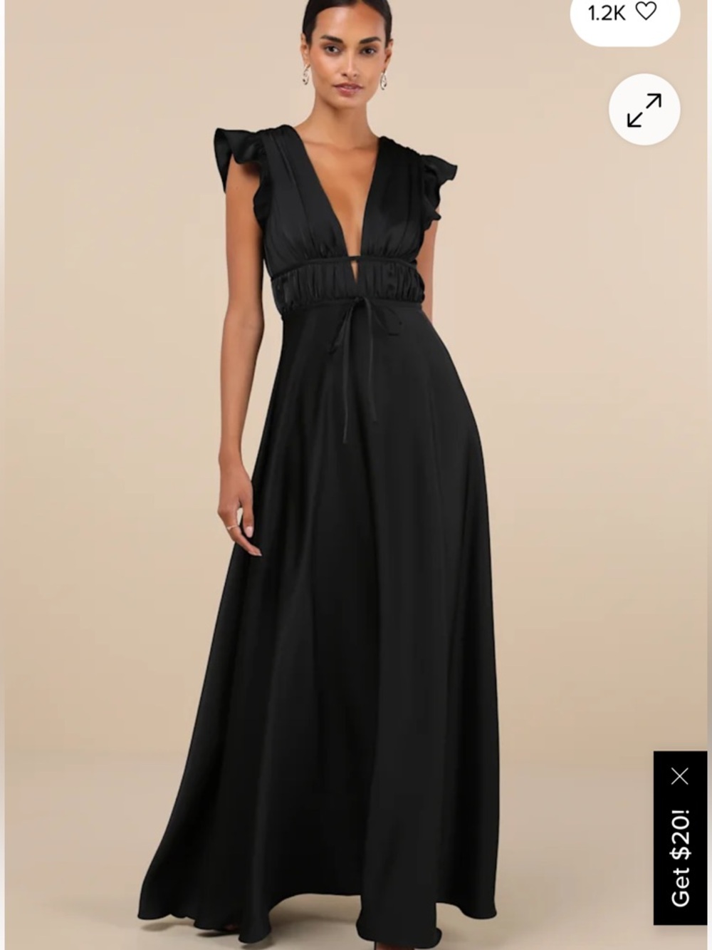 LULUS Black V-Neck Maxi Dress with Tie Waist large NWT